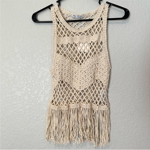 Zara limited edition crochet cotton fringed top - Picture 4 of 11